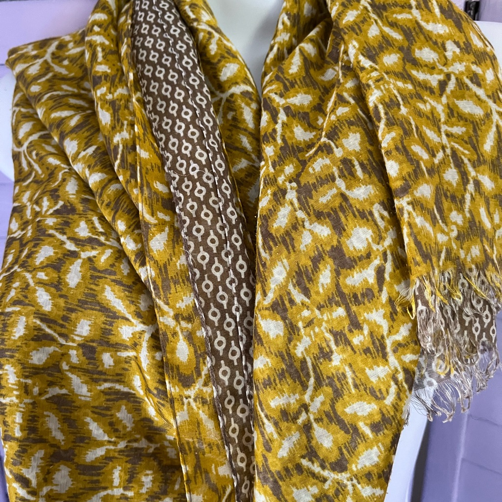 Banana Republic Yellow And Brown Patterned Scarf